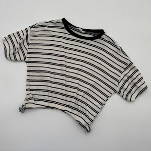 Jessica Simpson Womens Striped Ribbed Crop Top Black And White Size L